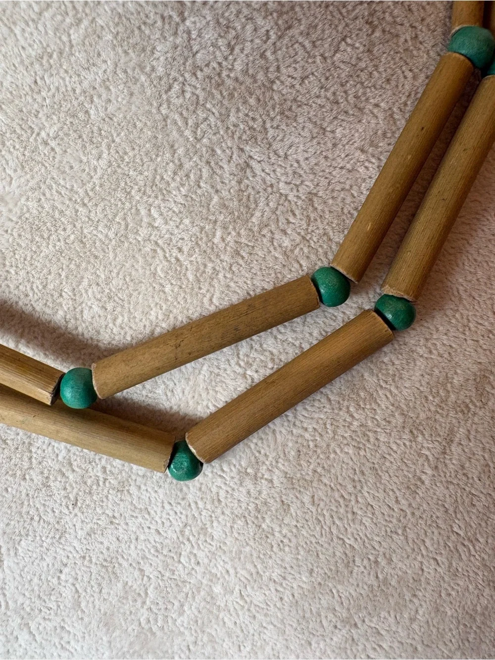 Vintage Bamboo Tube Necklace Green Seed Beads Boho Long Necklace